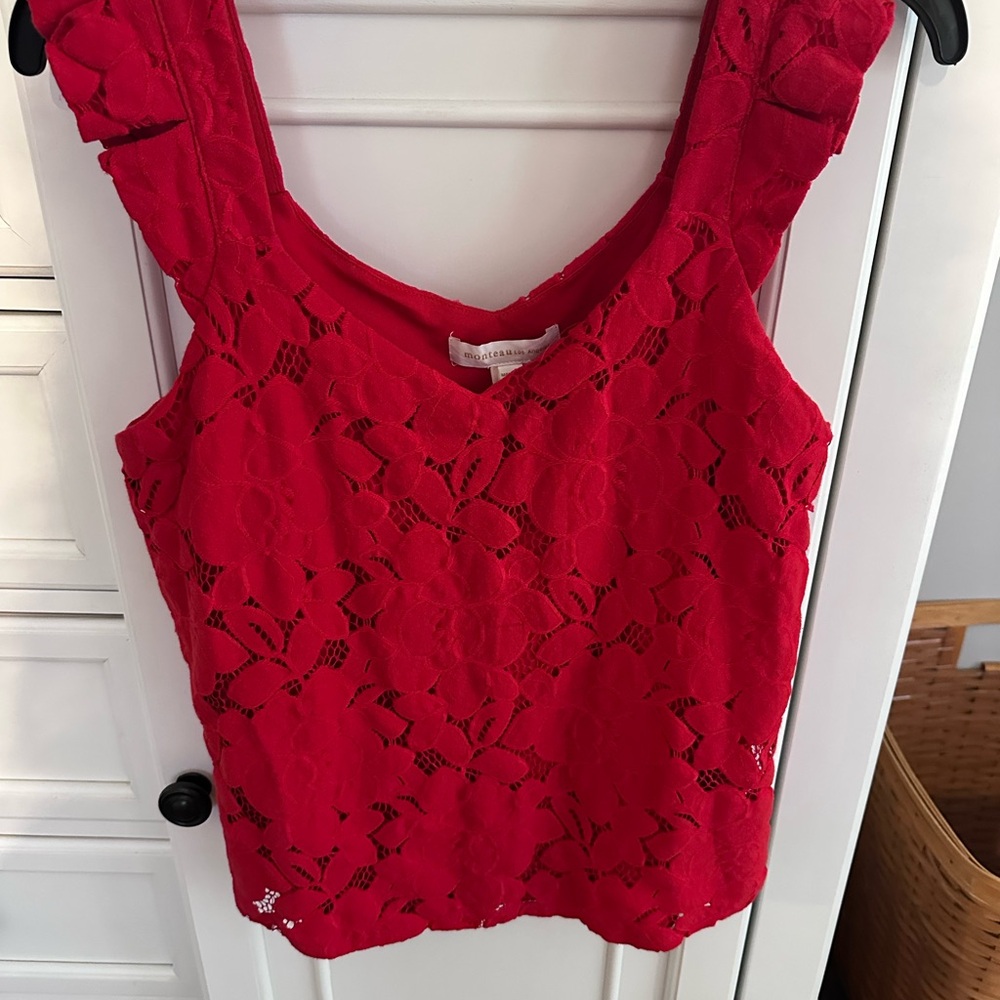Monteau Vibrant Red Floral Lace Top